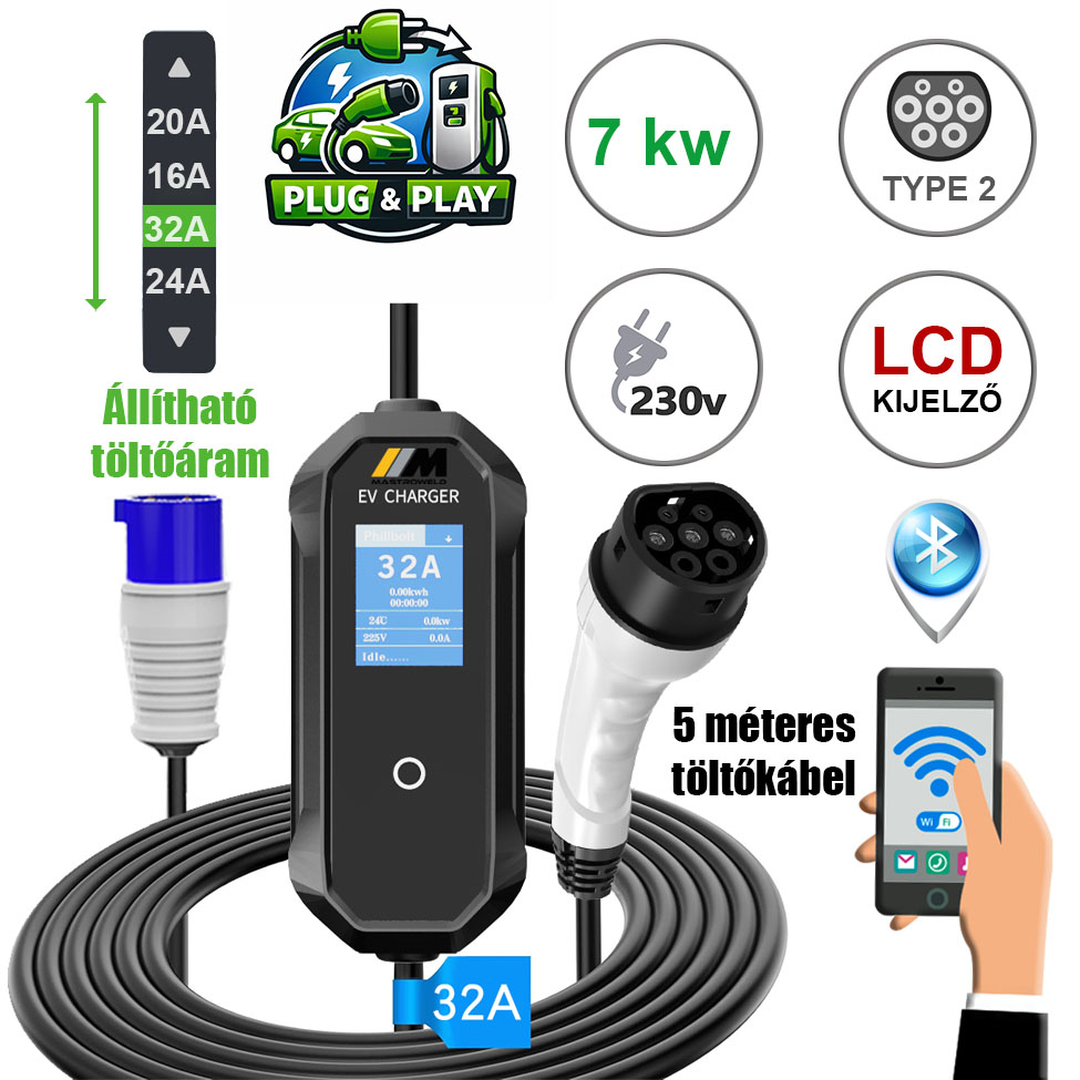 Mastroweld EVoCHARGE elektromos autó töltő, 7 kW, 5 m termék fő termékképe