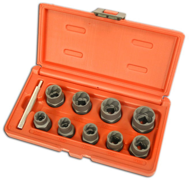 Licota ATF-5105 3/8"-os csavarkiszedő készlet sérült fejű csavarokhoz, 10-19 mm, 9+1 részes termék fő termékképe