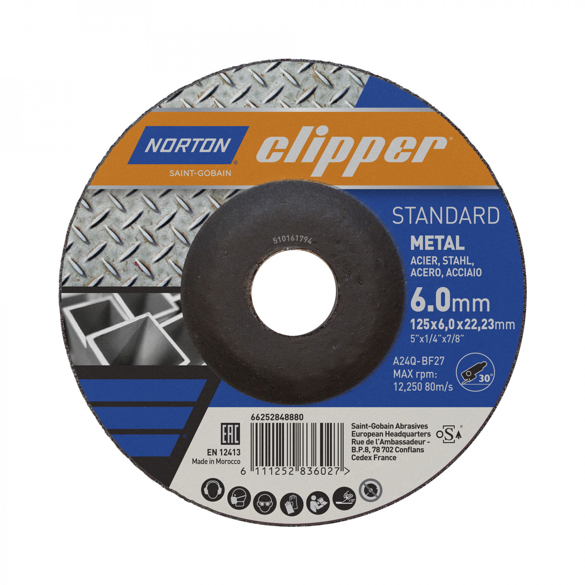 Norton Clipper fém-inox tisztítókorong 125x6,0x23,23mm, 10 db/csomag termék fő termékképe