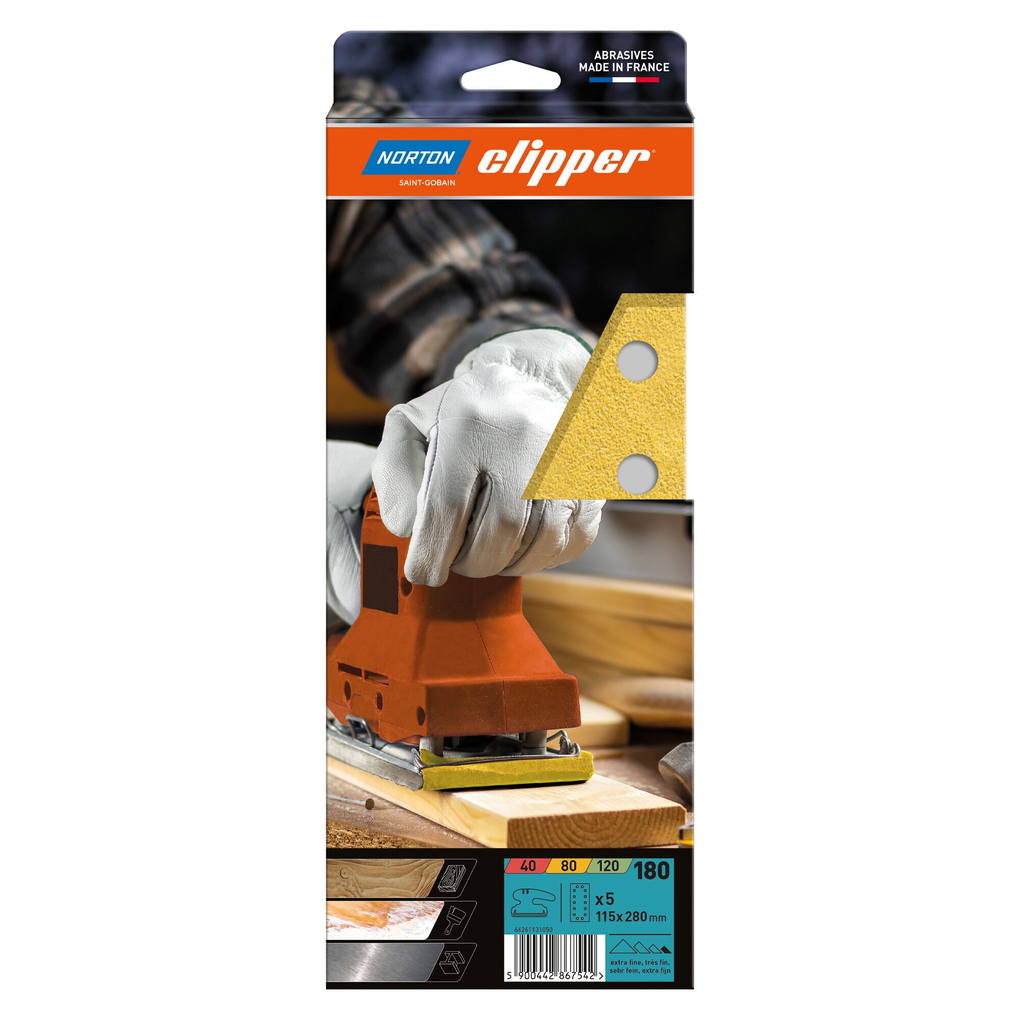 Norton Clipper G131F csiszolóív 115x280mm 14 lyukas P180, 5 darab/csomag termék fő termékképe