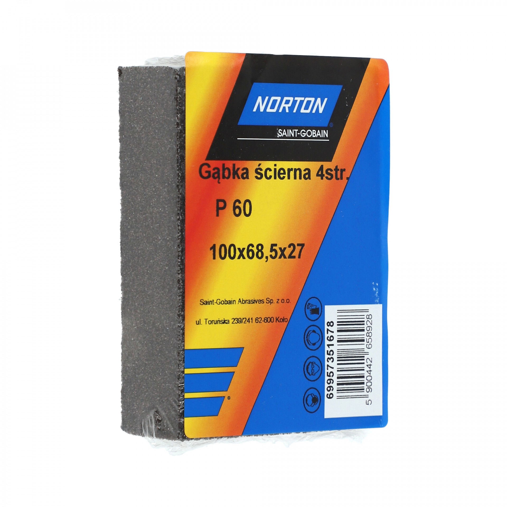 Norton négyoldalas csiszolószivacs 100x68,5x27mm P60, 20 db/csomag termék fő termékképe