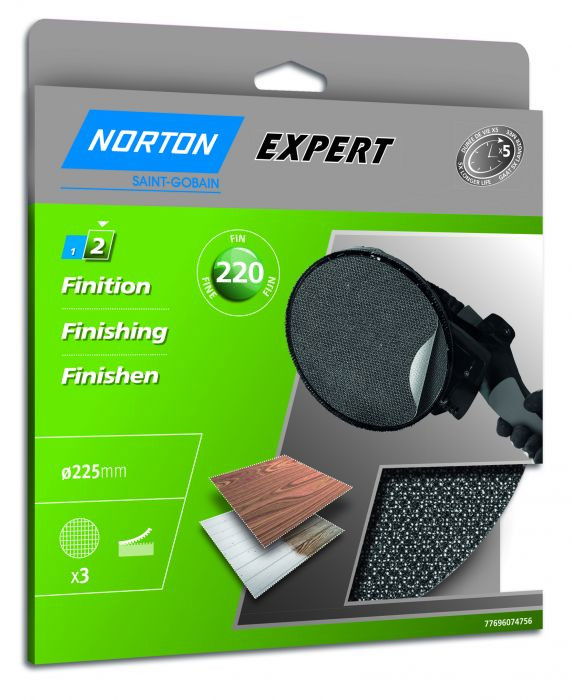 Norton Expert Q43N falcsiszoló háló Ø225mm P220, 5 db/csomag termék fő termékképe